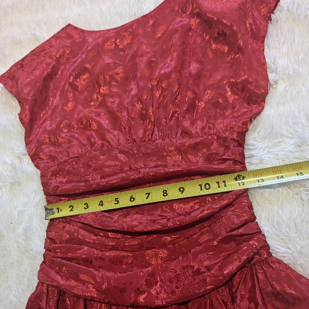 80s Vintage Jodi Schwartz Satin Peplum Ruched Waist Button Back Dress Size 3 - Picture 12 of 14